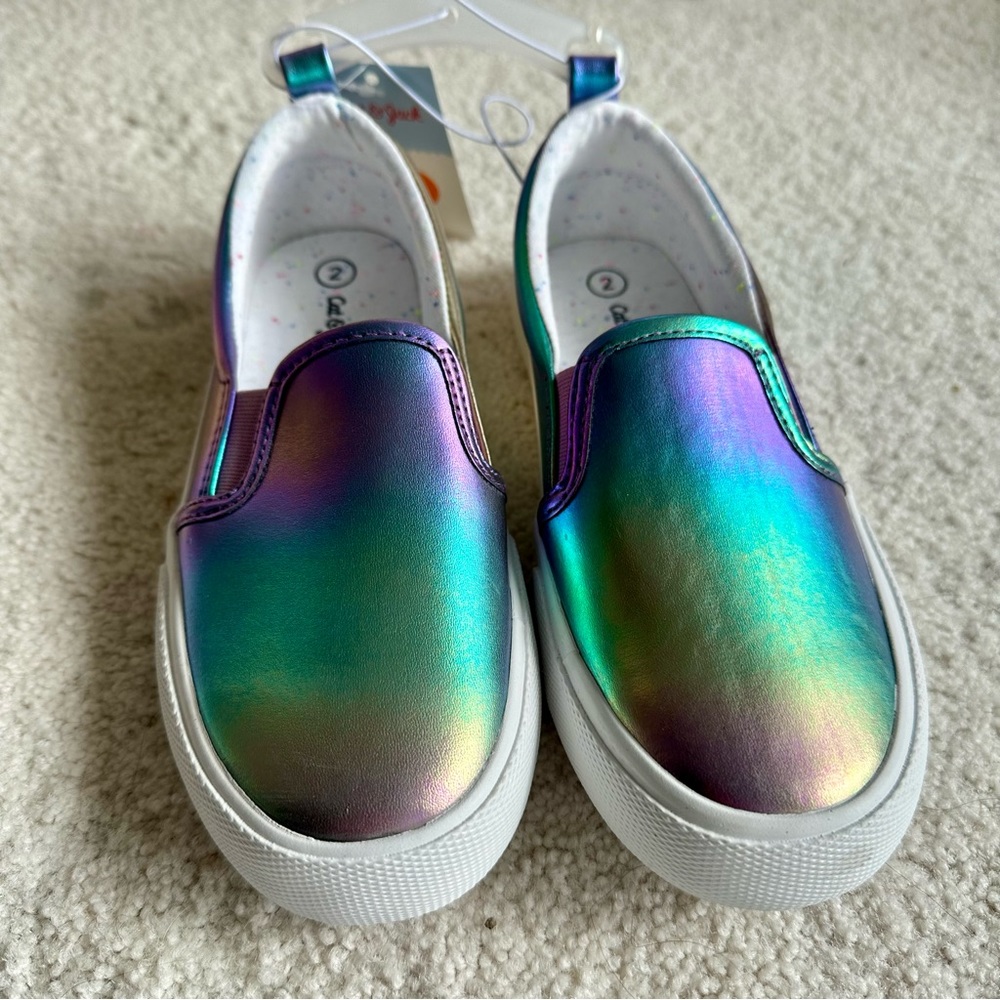 *NWT* RAINBOW MULTICOLOR IRIDESCENT SLIP ON SNEAKERS, Cat & Jack size 2